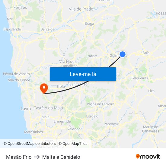 Mesão Frio to Malta e Canidelo map
