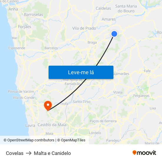 Covelas to Malta e Canidelo map