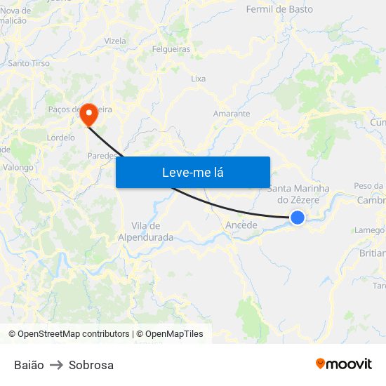 Baião to Sobrosa map