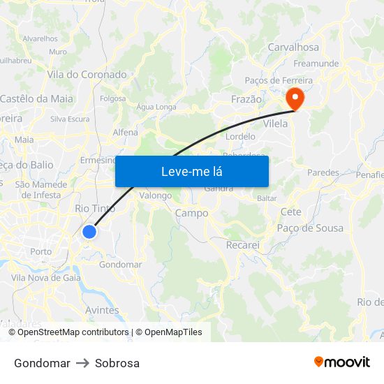 Gondomar to Sobrosa map