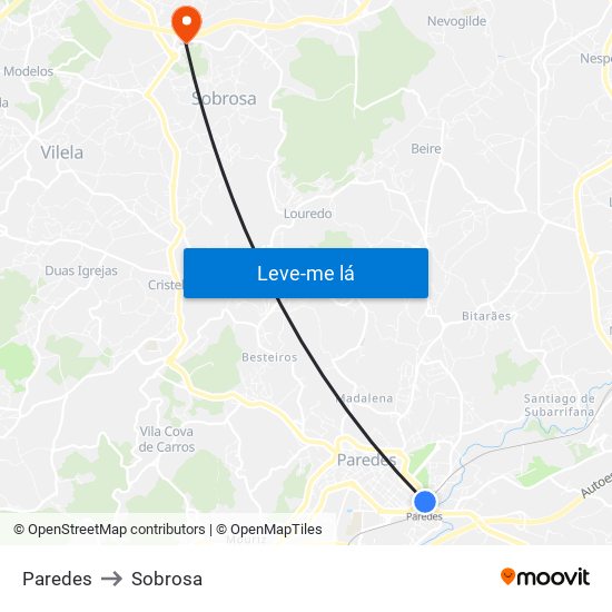 Paredes to Sobrosa map