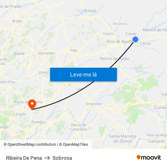 Ribeira De Pena to Sobrosa map