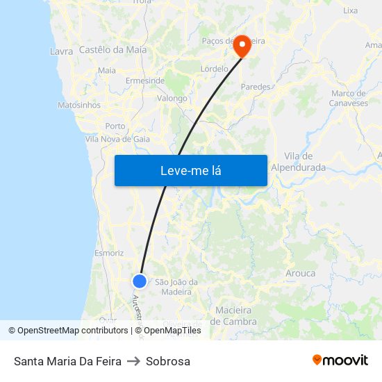 Santa Maria Da Feira to Sobrosa map