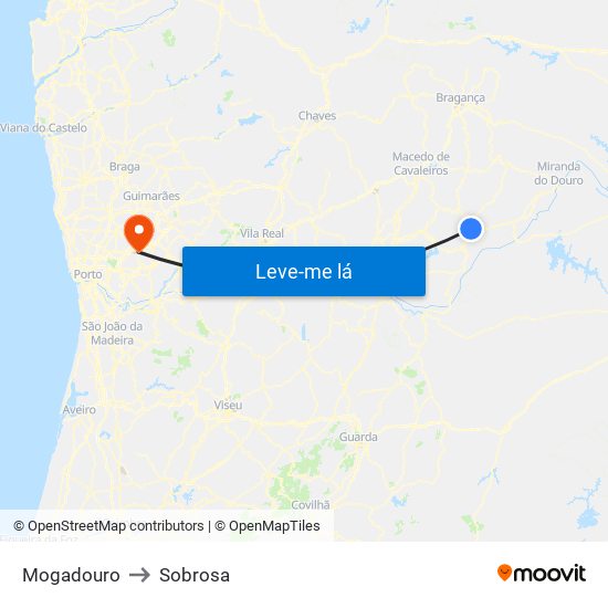Mogadouro to Sobrosa map