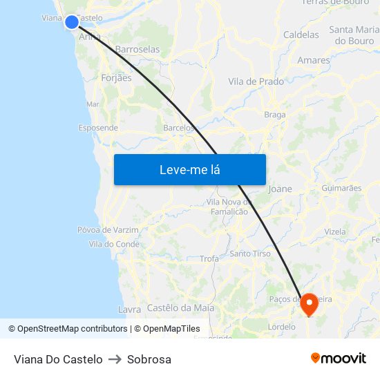 Viana Do Castelo to Sobrosa map