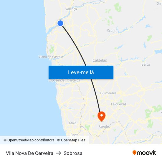 Vila Nova De Cerveira to Sobrosa map