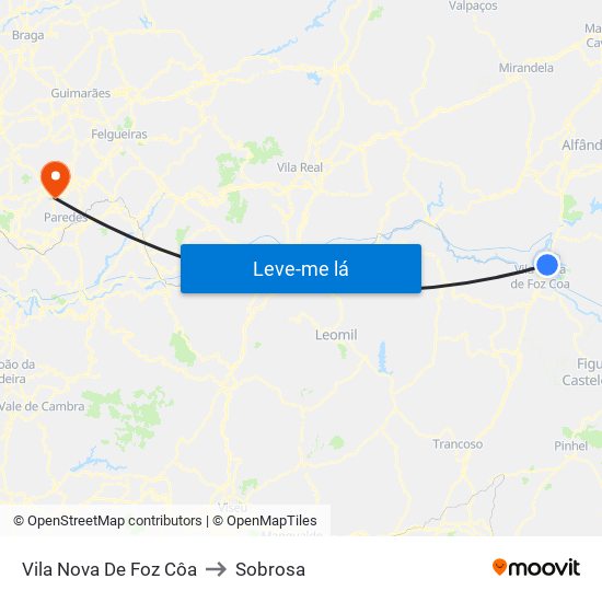 Vila Nova De Foz Côa to Sobrosa map