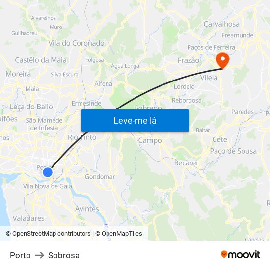Porto to Sobrosa map