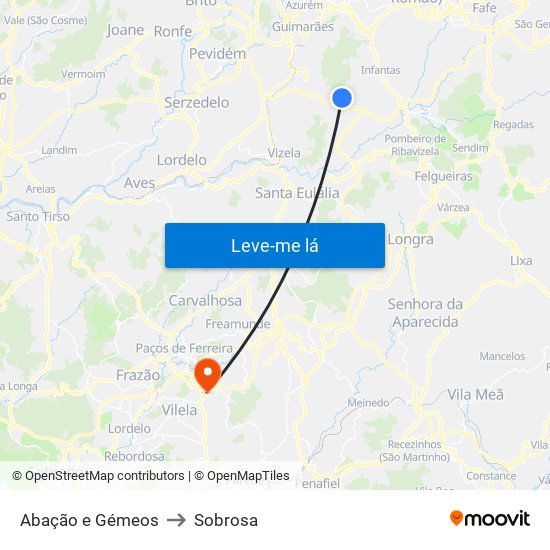 Abação e Gémeos to Sobrosa map