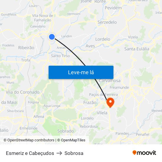 Esmeriz e Cabeçudos to Sobrosa map