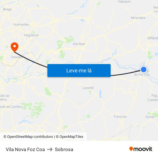 Vila Nova Foz Coa to Sobrosa map
