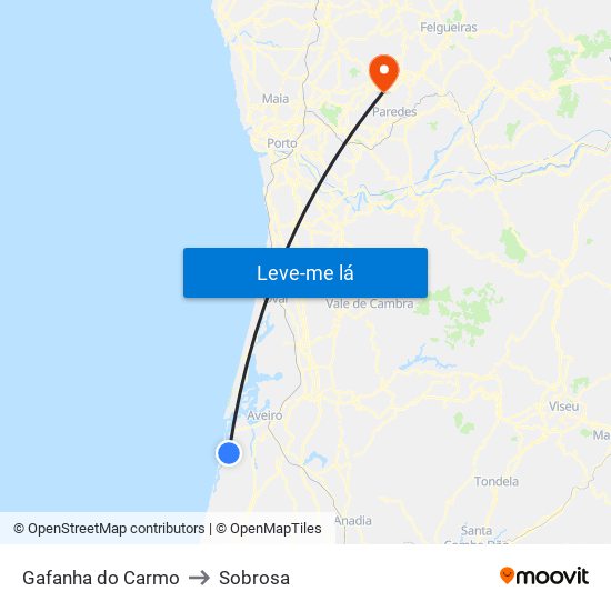 Gafanha do Carmo to Sobrosa map