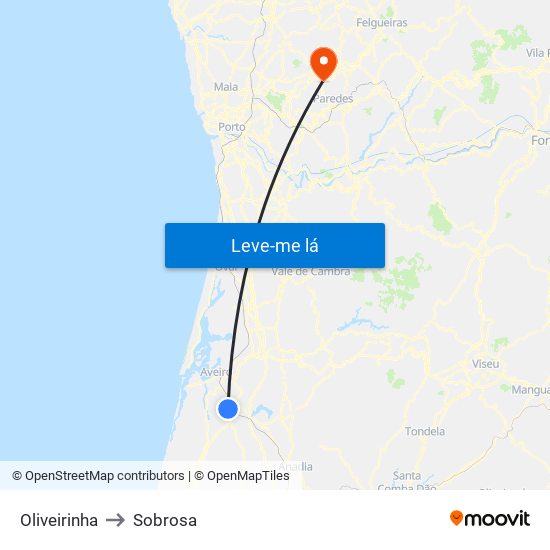 Oliveirinha to Sobrosa map
