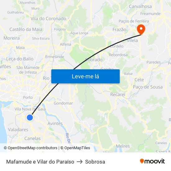 Mafamude e Vilar do Paraíso to Sobrosa map
