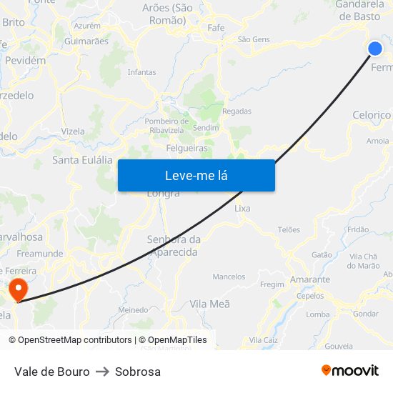Vale de Bouro to Sobrosa map