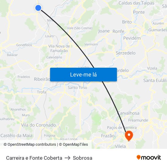 Carreira e Fonte Coberta to Sobrosa map