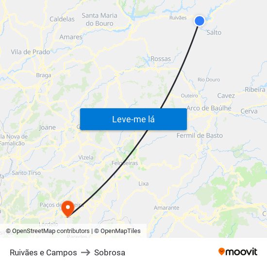 Ruivães e Campos to Sobrosa map