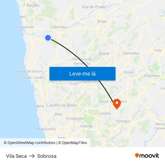 Vila Seca to Sobrosa map