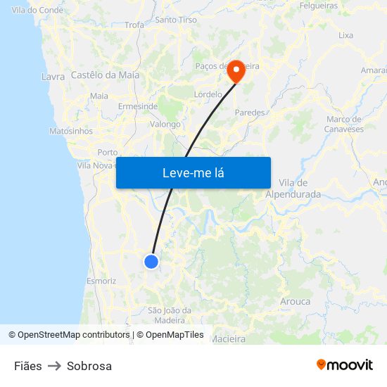 Fiães to Sobrosa map