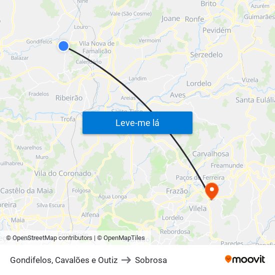 Gondifelos, Cavalões e Outiz to Sobrosa map