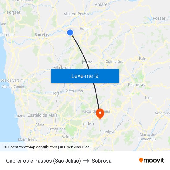 Cabreiros e Passos (São Julião) to Sobrosa map
