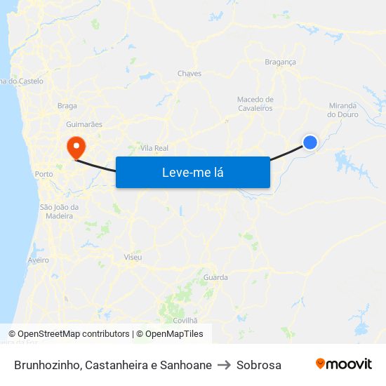 Brunhozinho, Castanheira e Sanhoane to Sobrosa map
