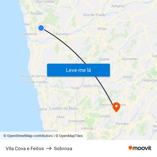 Vila Cova e Feitos to Sobrosa map