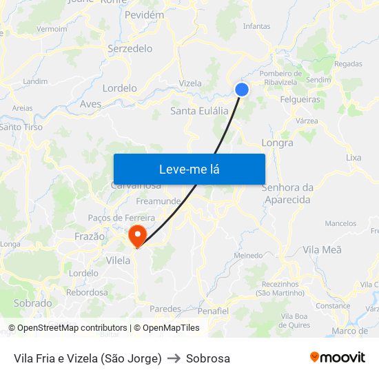 Vila Fria e Vizela (São Jorge) to Sobrosa map