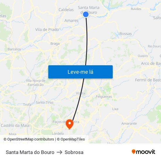 Santa Marta do Bouro to Sobrosa map