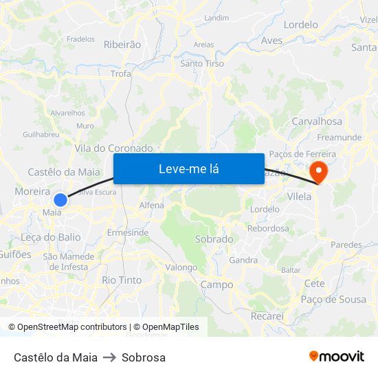 Castêlo da Maia to Sobrosa map