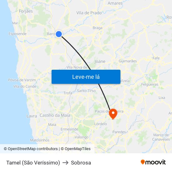 Tamel (São Veríssimo) to Sobrosa map