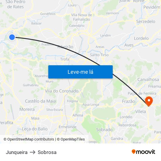 Junqueira to Sobrosa map