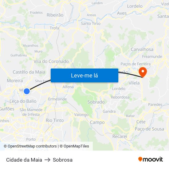 Cidade da Maia to Sobrosa map