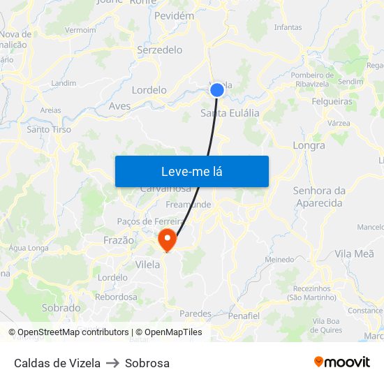 Caldas de Vizela to Sobrosa map