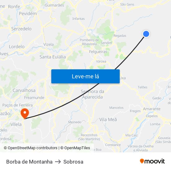 Borba de Montanha to Sobrosa map