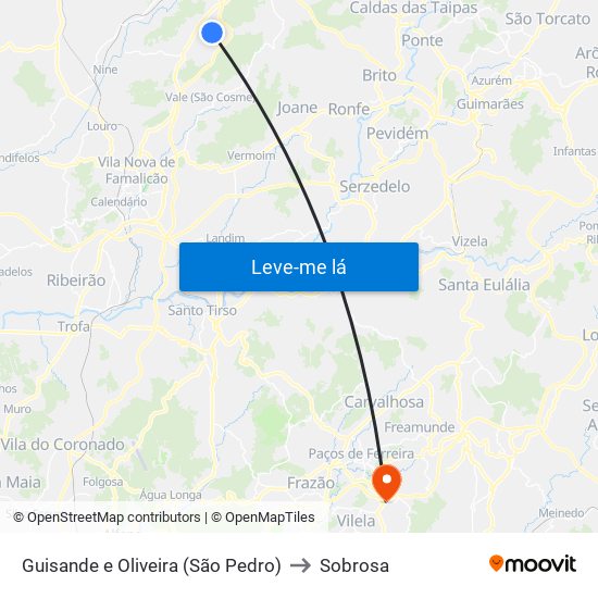 Guisande e Oliveira (São Pedro) to Sobrosa map