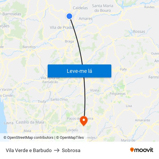 Vila Verde e Barbudo to Sobrosa map