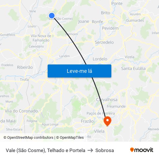 Vale (São Cosme), Telhado e Portela to Sobrosa map