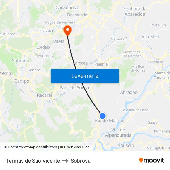 Termas de São Vicente to Sobrosa map