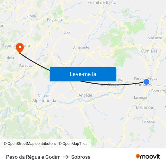 Peso da Régua e Godim to Sobrosa map