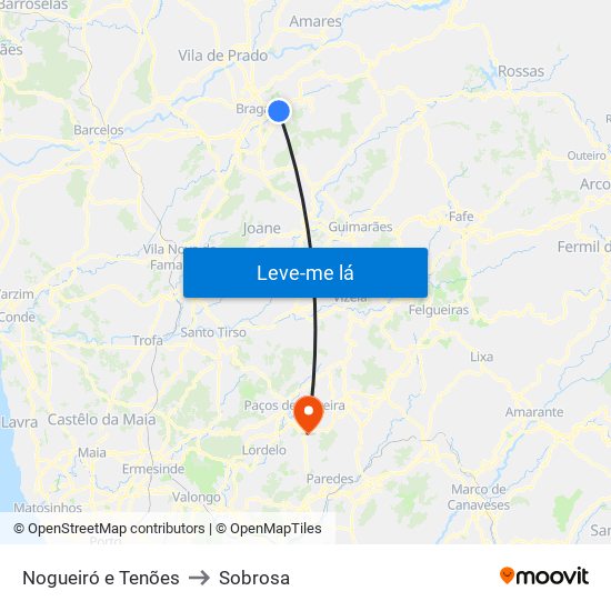 Nogueiró e Tenões to Sobrosa map