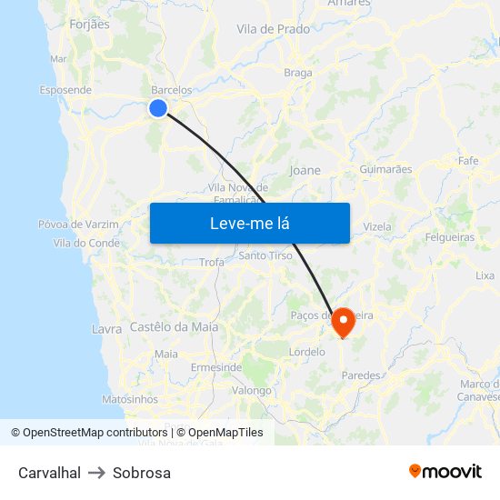 Carvalhal to Sobrosa map