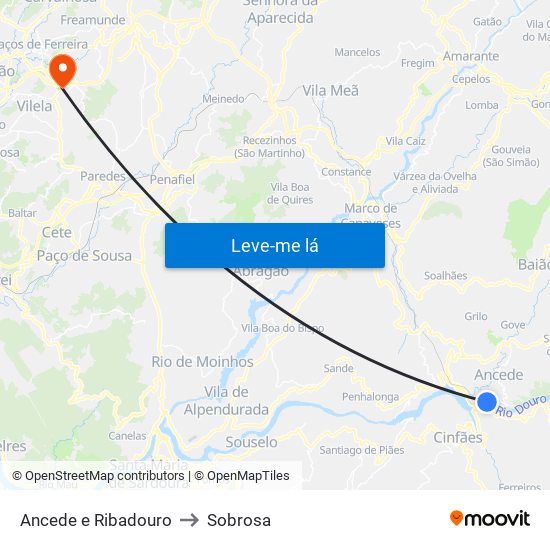 Ancede e Ribadouro to Sobrosa map