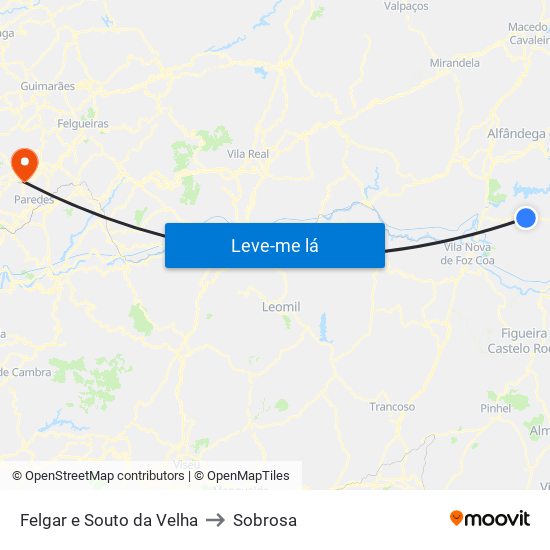 Felgar e Souto da Velha to Sobrosa map