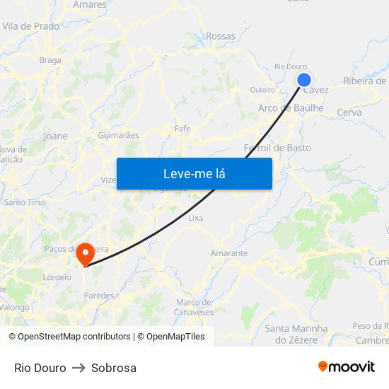 Rio Douro to Sobrosa map
