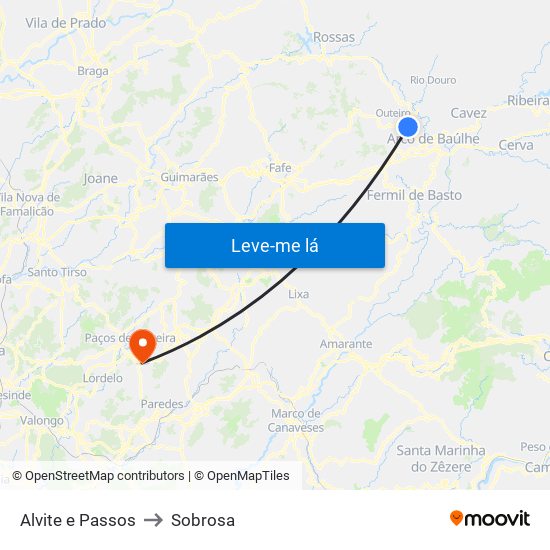 Alvite e Passos to Sobrosa map