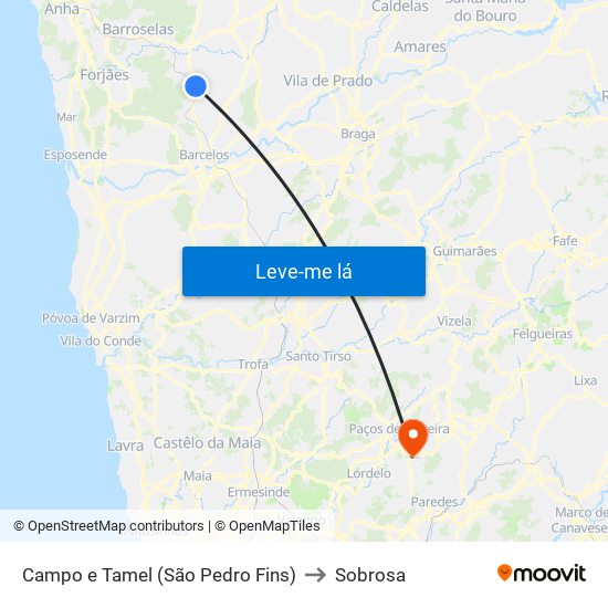 Campo e Tamel (São Pedro Fins) to Sobrosa map