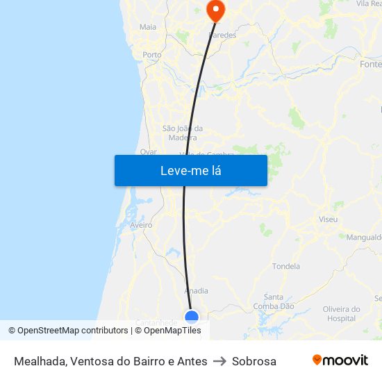 Mealhada, Ventosa do Bairro e Antes to Sobrosa map
