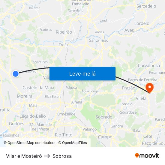 Vilar e Mosteiró to Sobrosa map