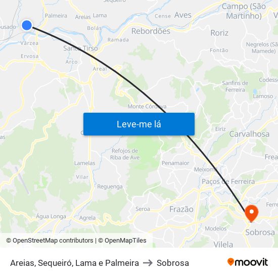 Areias, Sequeiró, Lama e Palmeira to Sobrosa map